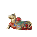 Brass Nandi Statue with Stonework | 15" x 6.5" x 8.5" | 9 kg | Stone Inlay Art | Traditional Hindu Temple Bull Sculpture | Sacred Decor | Jaipurio